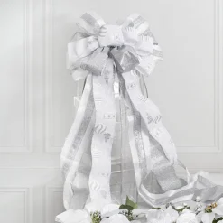 Pre-Made Bow Luxury Tree Topper White & Silver (33Wx113Lcm)