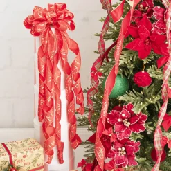 Pre-Made Bow Luxury Tree Topper Red & Gold (33Wx113Lcm)
