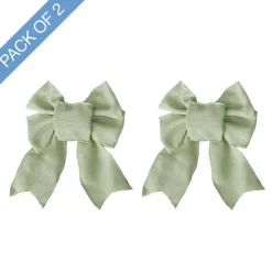 Pre-Made Bow Rusitc Linen 4 Loops Sage Green Pk2 (15x21cm)