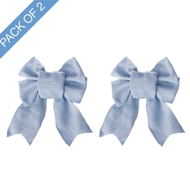 Pre-Made Bow Rustic Linen 4 Loops Cornflower Pk2 (15x21cm)
