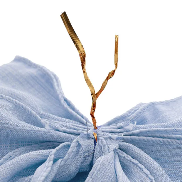 Pre-Made Bow Rustic Linen 4 Loops Cornflower Pk2 (15x21cm)