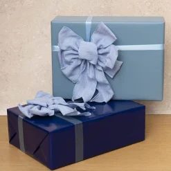 Pre-Made Bow Rustic Linen 6 Loops Cornflower Blue (20x26cm)