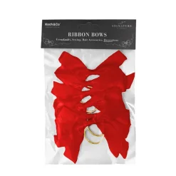 Pre-Made Bow Satin 15mm & Elastic Loop Pack 6 Red (10*8cm)