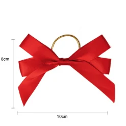 Pre-Made Bow Satin 15mm & Elastic Loop Pack 6 Red (10*8cm)