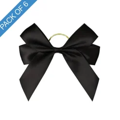 Pre-Made Bow Satin 25mm & Elastic Loop Pk6 Black (10*11cm)