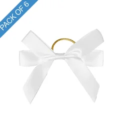 Pre-Made Bow Satin 15mm & Elastic Loop Pk6 White (10*8cm)
