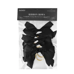 Pre-Made Bow Satin 15mm & Elastic Loop Pk6 Black (10*8cm)