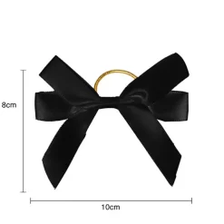 Pre-Made Bow Satin 15mm & Elastic Loop Pk6 Black (10*8cm)