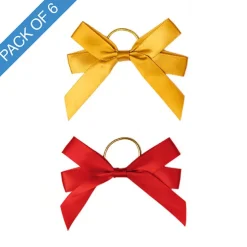 Pre-Made Bow Satin 15mm & Elastic Tie Pk6 Red Gold (10*8cm)