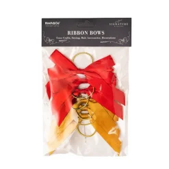 Pre-Made Bow Satin 15mm & Elastic Tie Pk6 Red Gold (10*8cm)