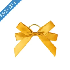 Pre-Made Bow Satin 15mm & Elastic Loop Pk6 Gold (10*8cm)