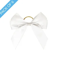 Pre-Made Bow Satin 25mm & Elastic Loop Pk6 White (10*11cm)