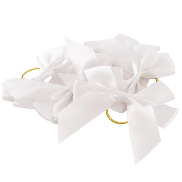 Pre-Made Bow Satin 25mm & Elastic Loop Pk6 White (10*11cm)