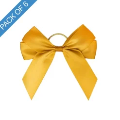 Pre-Made Bow Satin 25mm & Elastic Loop Pk6 Gold (10*11cm)