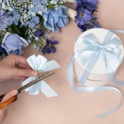 Pre-Made Bow Satin 25mm & Elastic Loop Pk6 BabyBlue(10*11cm)