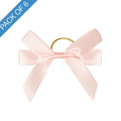 Pre-Made Bow Satin 15mm & Elastic Loop Pk6 Baby Pink(10*8cm)