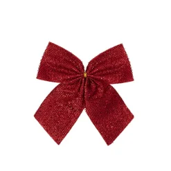 Pre-Made Bow Tinsel Sequins Pack 2 Red (14Wx19cm)