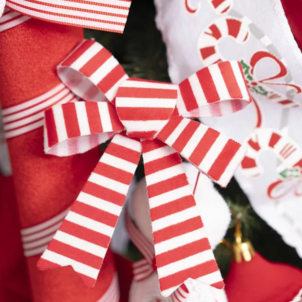 Pre-Made Bow Velvet Stripe Top Pack 3 Red White (9*12cm)