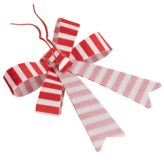 Pre-Made Bow Velvet Stripe Top Pack 3 Red White (9*12cm)