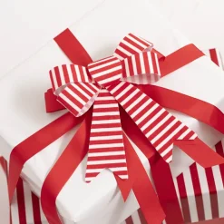 Pre-Made Bow Velvet Stripe Top Pack 2 Red White (14*18cm)
