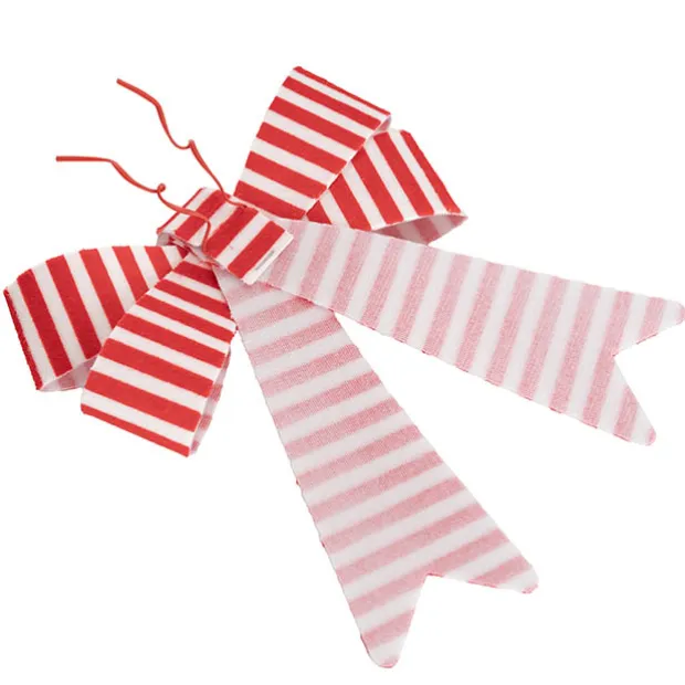 Pre-Made Bow Velvet Stripe Top Pack 2 Red White (14*18cm)
