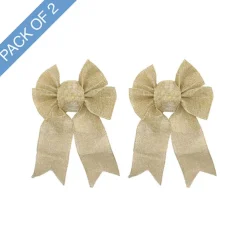 Pre-Made Ribbon Bow Linen 4 Loops Pack 2 Natural (15Wx21Lcm)
