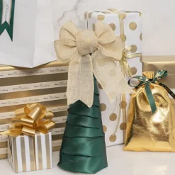 Pre-Made Ribbon Bow Linen 4 Loops Pack 2 Natural (15Wx21Lcm)