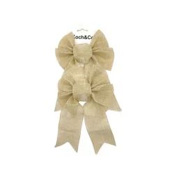 Pre-Made Ribbon Bow Linen 4 Loops Pack 2 Natural (15Wx21Lcm)
