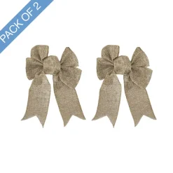 Pre-Made Ribbon Bow Linen 4 Loops Pack 2 Brown (15Wx21Lcm)