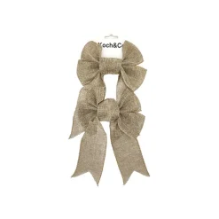 Pre-Made Ribbon Bow Linen 4 Loops Pack 2 Brown (15Wx21Lcm)