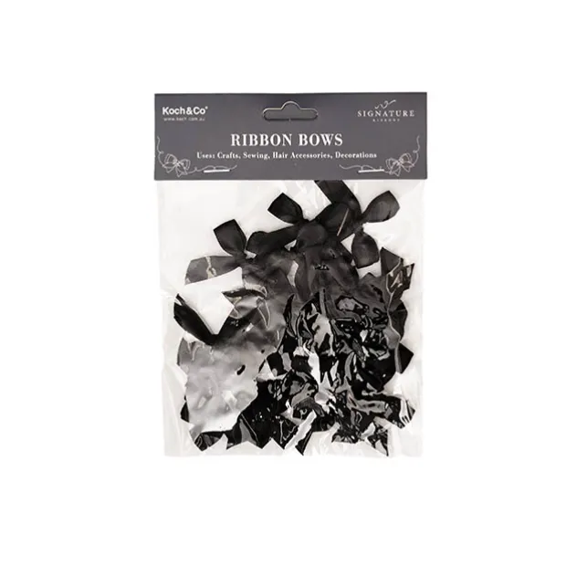 Pre-Made Ribbon Bow 10mm Satin Black Pack 24 (3.5cm)
