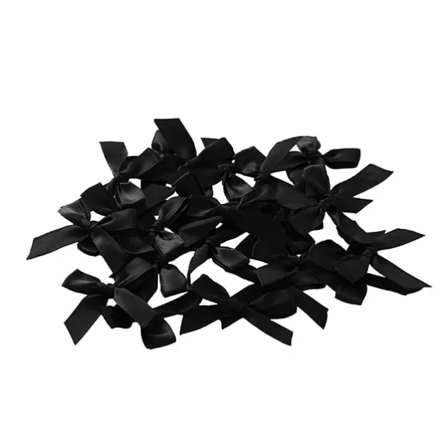 Pre-Made Ribbon Bow 10mm Satin Black Pack 24 (3.5cm)