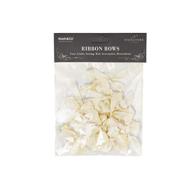 Pre-Made Ribbon Bow 10mm Satin Ivory Pack 24 (3.5cm)