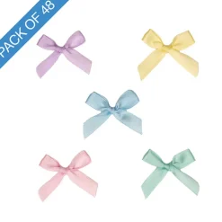 Pre-Made Ribbon Bow 10mm Satin Pastels Mix Pack 48 (3.5Lcm)