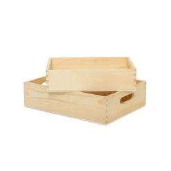 Premium Wooden Crate Box Tray Natural Small Set 2 31x23x8cmH