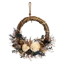 Preserved Dried Mixed Field Flower Wreath Blue (40cmD)