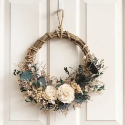 Preserved Dried Mixed Field Flower Wreath Blue (40cmD)