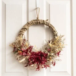 Preserved Dried Mixed Field Flower Wreath Wine (40cmD)