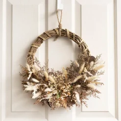 Preserved Dried Mixed Field Flower Wreath Beige (40cmD)