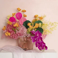 Preserved Dried Round Cut Palm Leaf Hot Pink (40-45cmH)