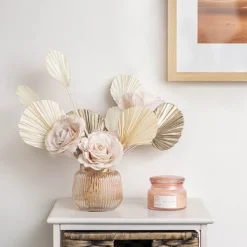 Preserved Dried Round Cut Palm Leaf Light Beige (40-45cmH)