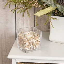 Pressed Glass Cube Vase Clear (8x8x8cmH)