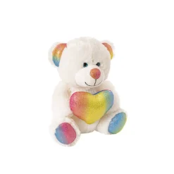 Rainbow Bear With Love Heart White (23cmST)