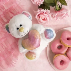 Rainbow Bear With Love Heart White (23cmST)