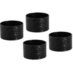 Rattan Look Metal Napkin Ring Pack 4 Black (4.5x3cmH)