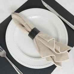 Rattan Look Metal Napkin Ring Pack 4 Black (4.5x3cmH)