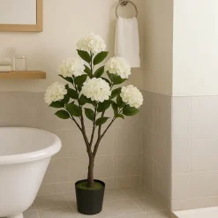 Real Touch Artificial Hydrangea Tree Potted White (90cmH)
