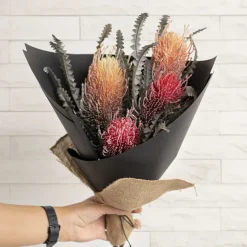 Real Touch Australian Banksia x 2 Head Spray Orange (80cmH)