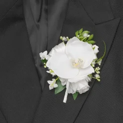 Real Touch Orchid & Rose Boutonniere in Box White (13cmH)