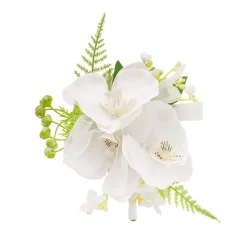 Real Touch Orchid x 3 Head Boutonniere in Box White (13cmH)